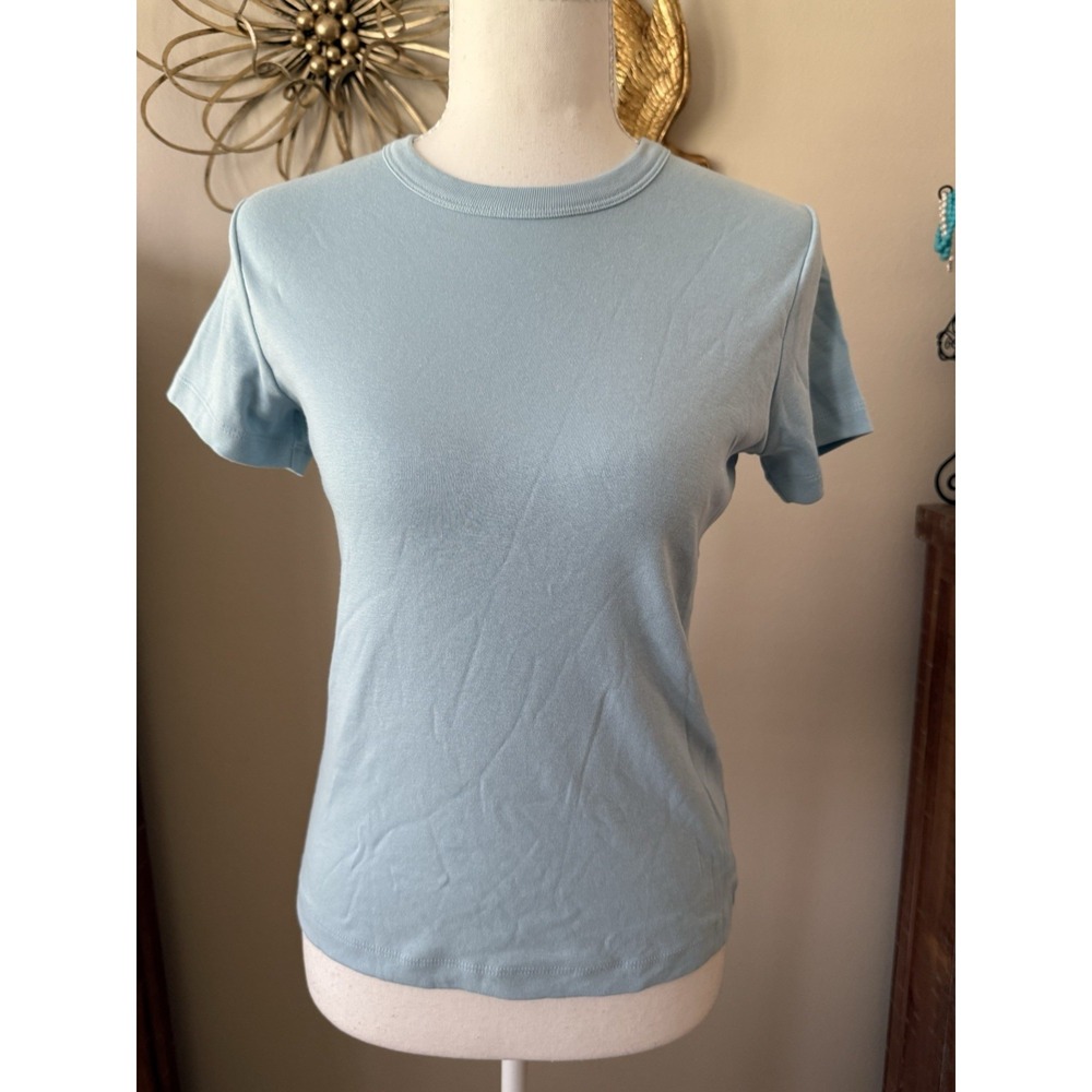 Vince Women S Blue Pima Cotton Modal Crewneck T Shirt Short Sleeve Soft Tee